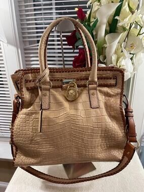 Michael Kors Hamilton embossed stitch trim satchel bag (180